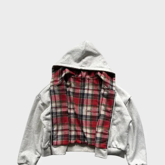 Zip Hoodie FLIPSIDE wendbar Karo Kapuzenjacke Oversize Unisex, Produktbild aus dem Sortiment von Taste Clothing