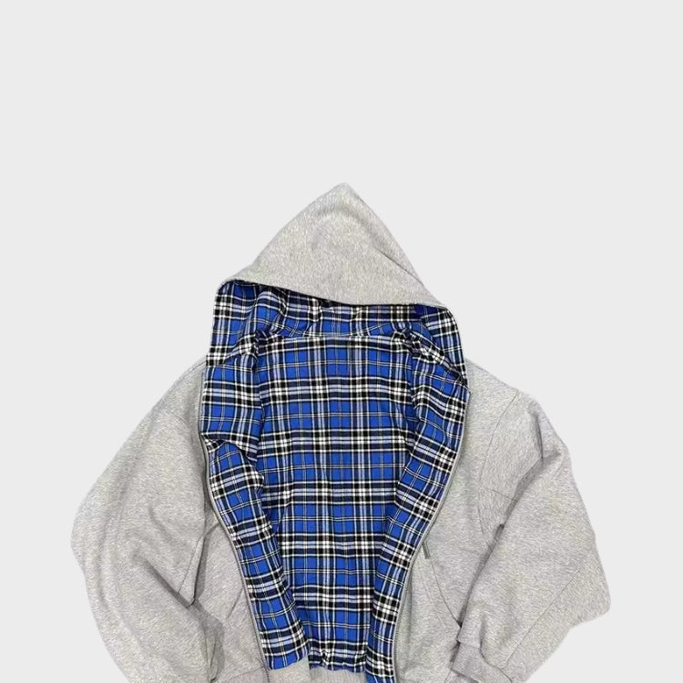 Zip Hoodie FLIPSIDE wendbar Karo Kapuzenjacke Oversize Unisex, weiteres Produktfoto
