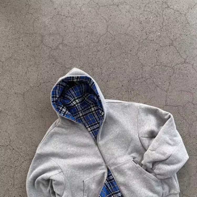 Zip Hoodie FLIPSIDE wendbar Karo Kapuzenjacke Oversize Unisex, Streetwear von Taste Clothing Bild 9