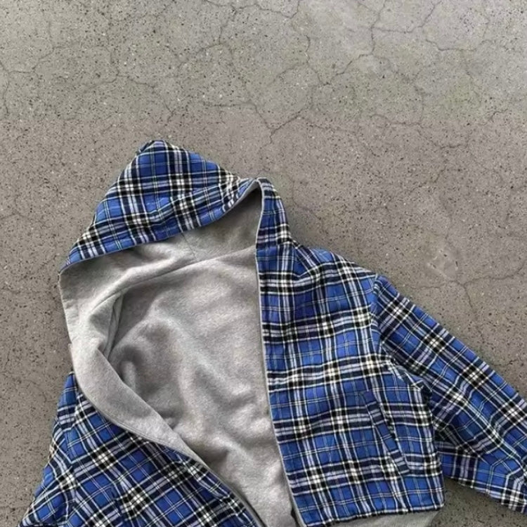 Zip Hoodie FLIPSIDE wendbar Karo Kapuzenjacke Oversize Unisex, Passform im Produktfoto Bild 11
