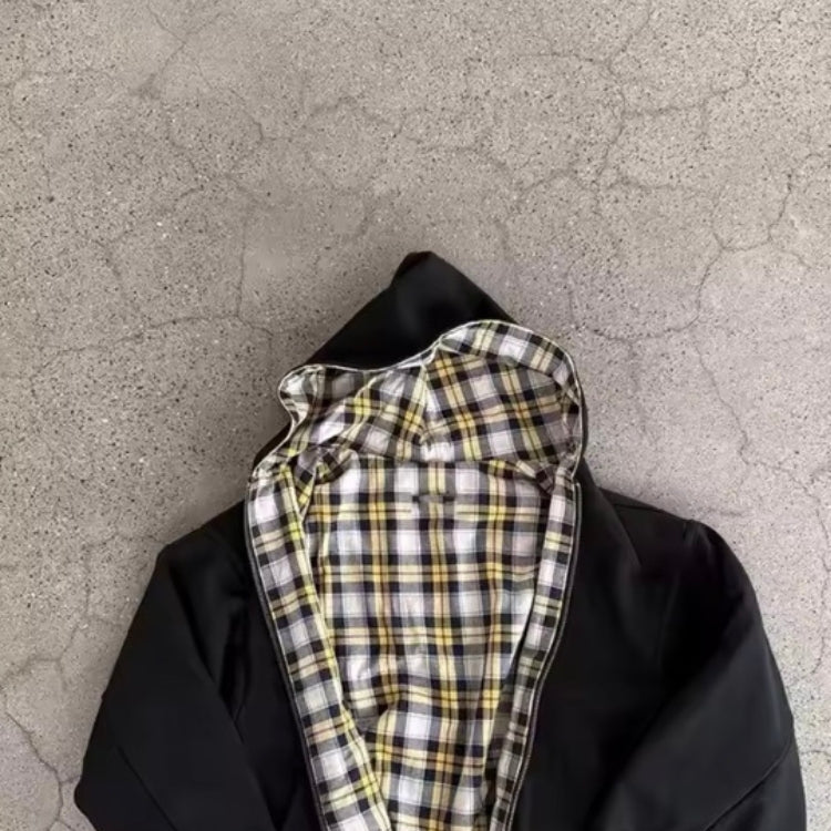 Zip Hoodie FLIPSIDE wendbar Karo Kapuzenjacke Oversize Unisex im Detail