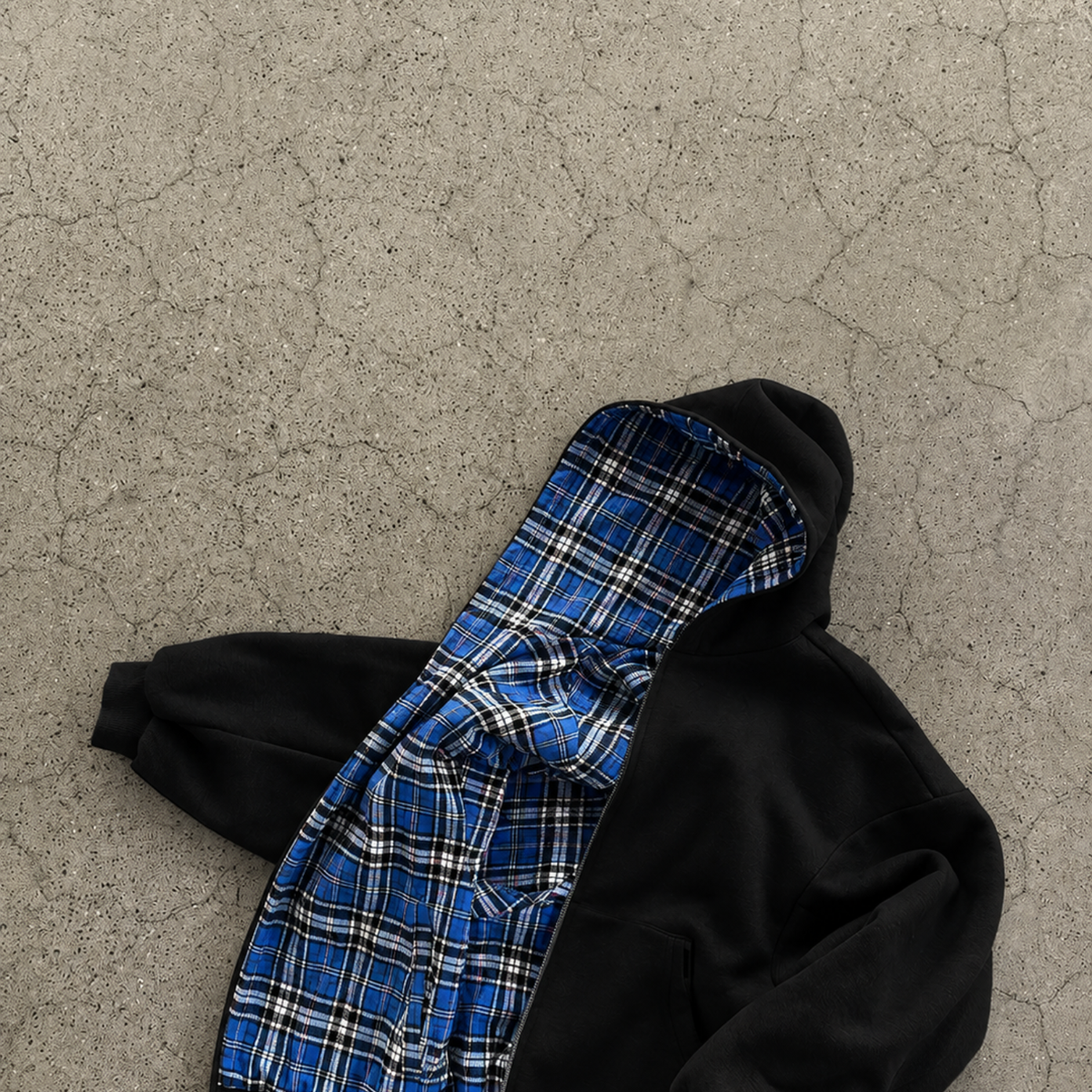 Zip Hoodie FLIPSIDE wendbar Karo Kapuzenjacke Oversize Unisex im Detail Bild 10