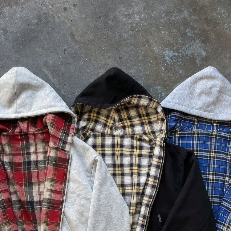 Zip Hoodie FLIPSIDE wendbar Karo Kapuzenjacke Oversize Unisex, Streetwear von Taste Clothing