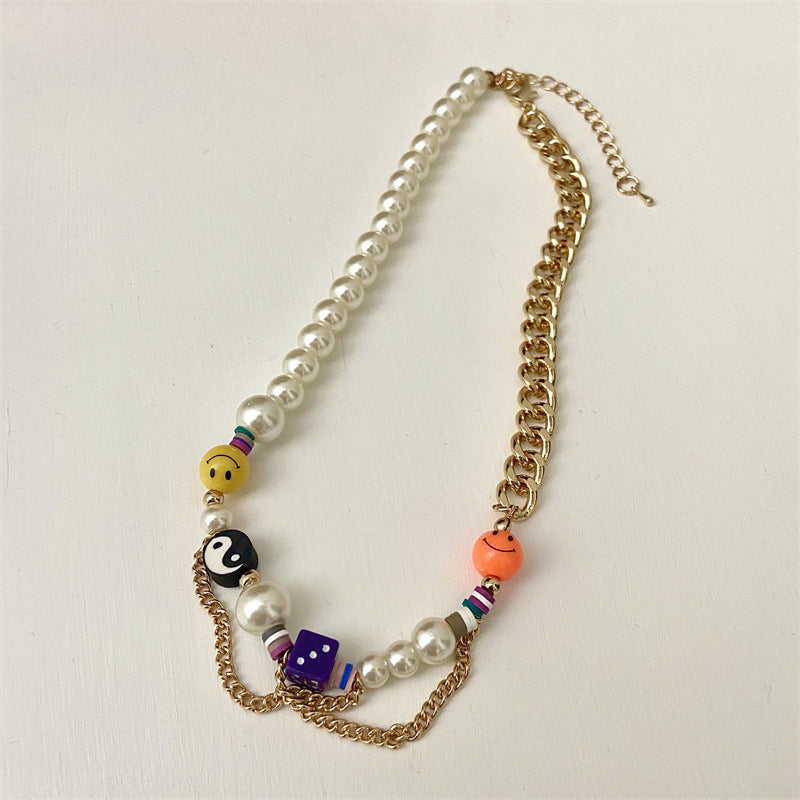 Lucky Necklace Smiley Chocker Y2k Yin And Yang Rainbow Creative Cuba Chain TASTECLOTHING Purple-Dice