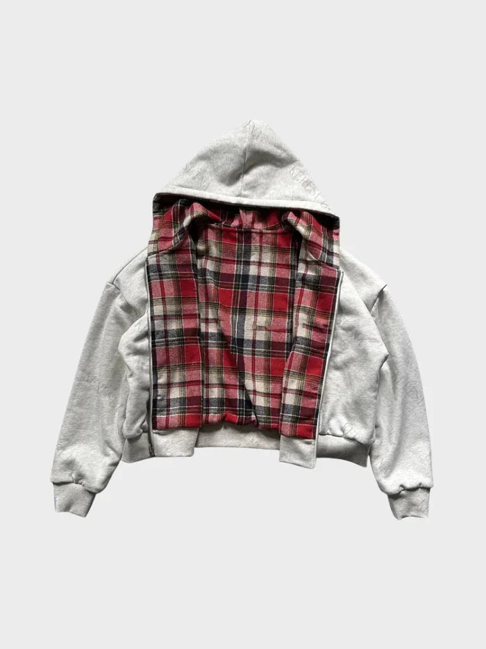 Zip Hoodie FLIPSIDE wendbar Karo Kapuzenjacke Oversize Unisex, Produktbild aus dem Sortiment von Taste Clothing