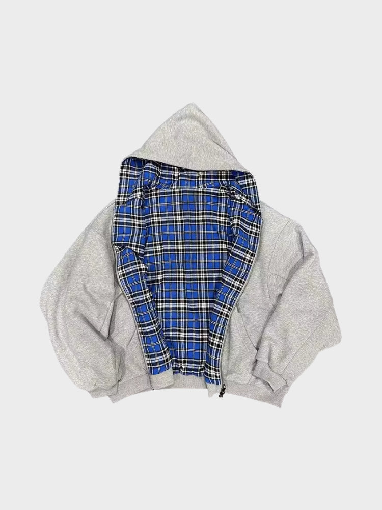Zip Hoodie FLIPSIDE wendbar Karo Kapuzenjacke Oversize Unisex, weiteres Produktfoto
