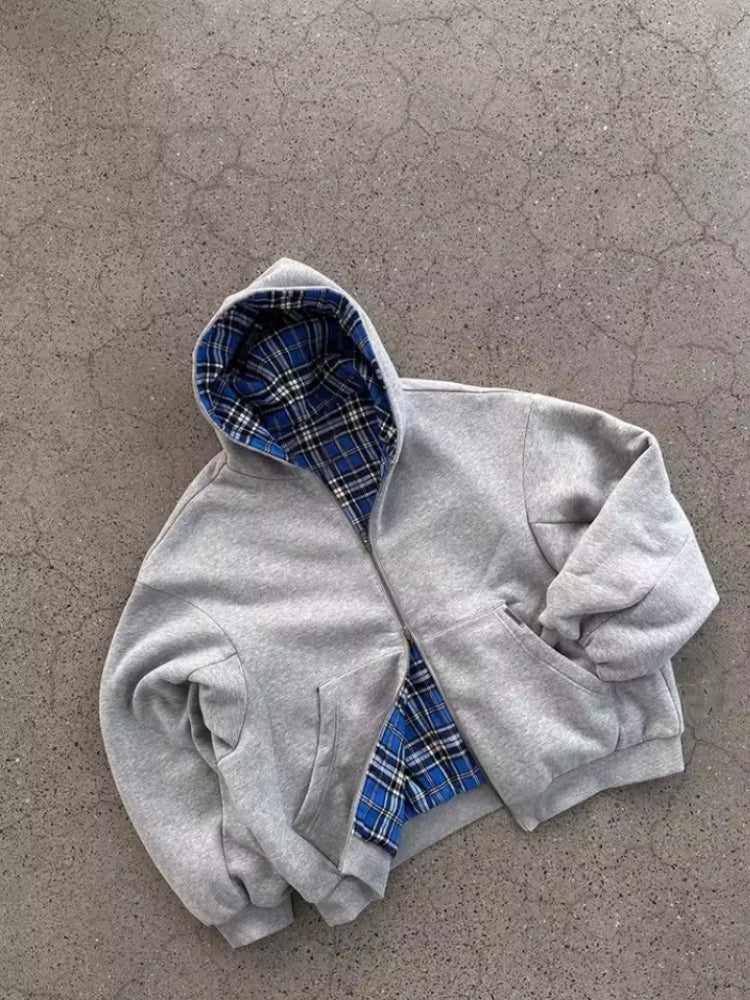 Zip Hoodie FLIPSIDE wendbar Karo Kapuzenjacke Oversize Unisex, Streetwear von Taste Clothing Bild 9