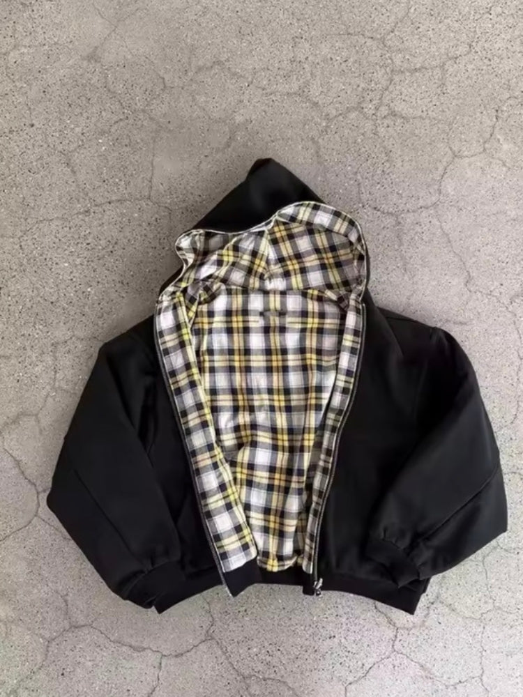 Zip Hoodie FLIPSIDE wendbar Karo Kapuzenjacke Oversize Unisex im Detail