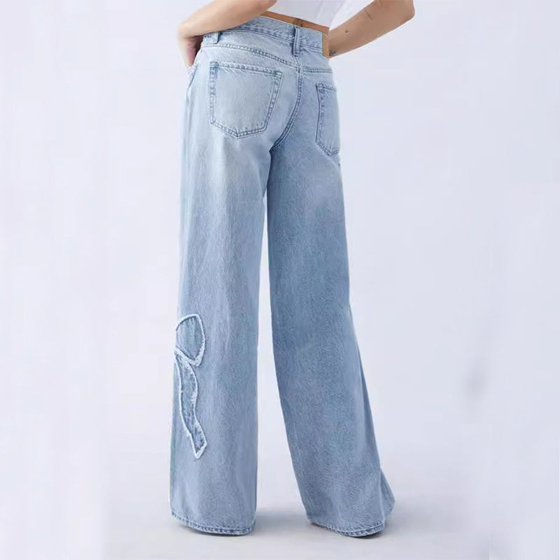 Damen Baggy Jeans Basic Denim mit Stick TASTECLOTHING