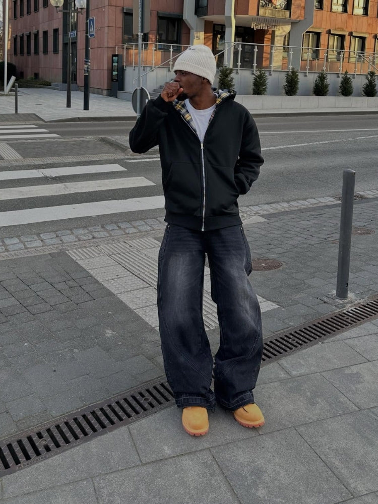 Zip Hoodie FLIPSIDE wendbar Karo Kapuzenjacke Oversize Unisex, Produktbild aus dem Sortiment von Taste Clothing Bild 13