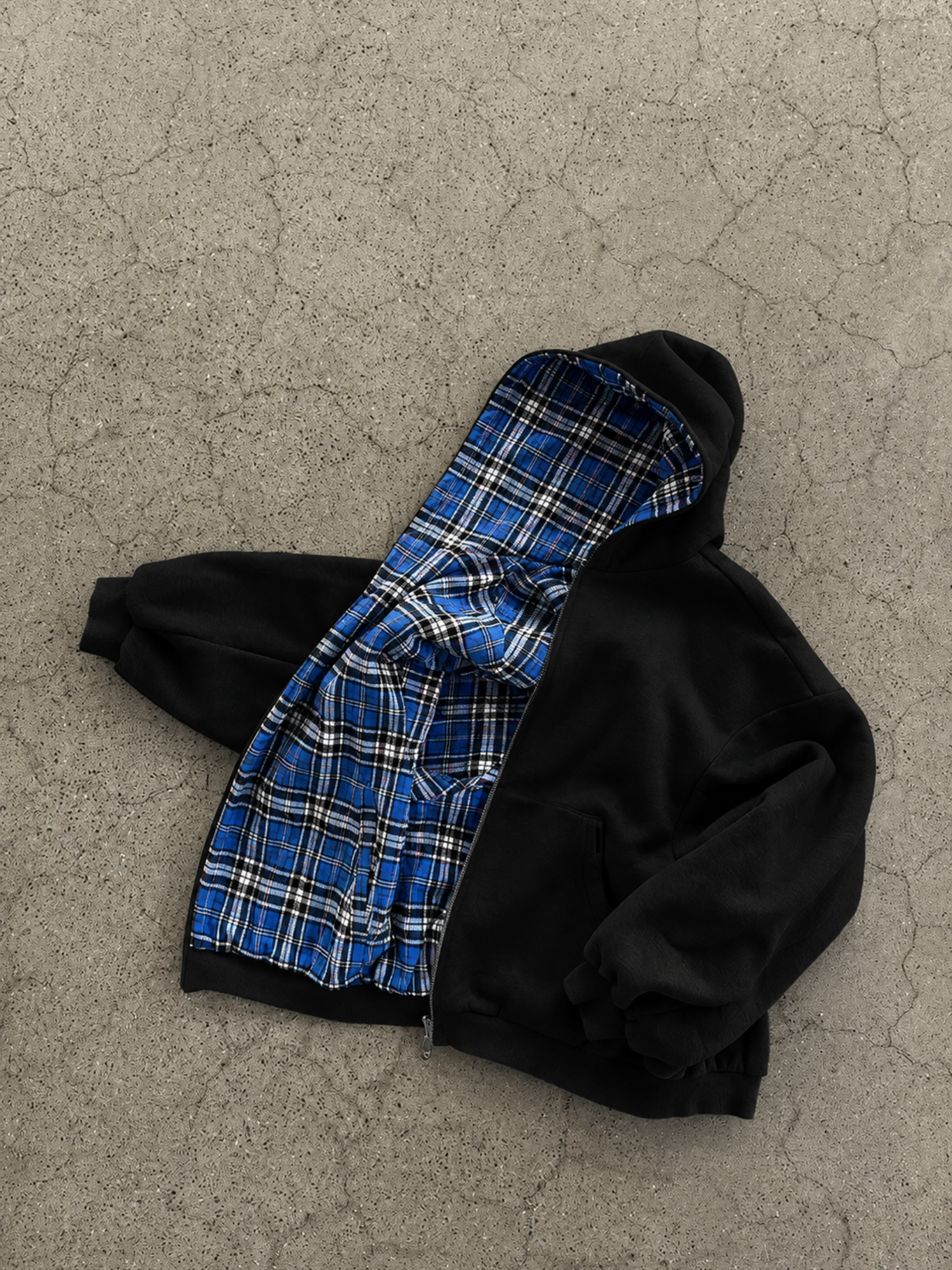 Zip Hoodie FLIPSIDE wendbar Karo Kapuzenjacke Oversize Unisex im Detail Bild 10
