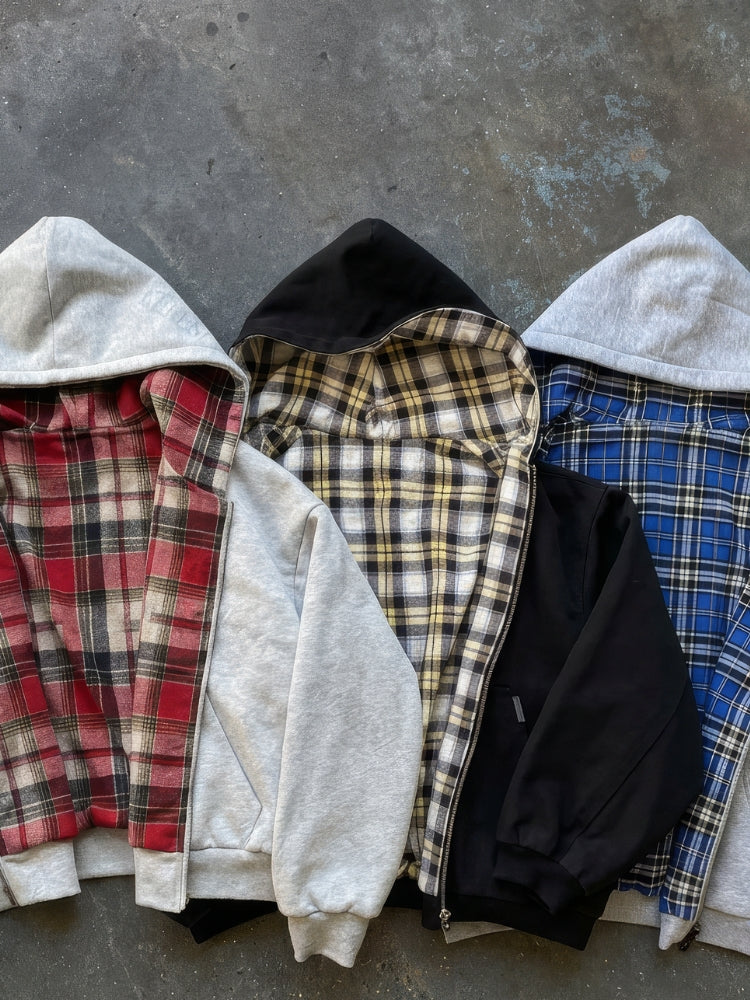 Zip Hoodie FLIPSIDE wendbar Karo Kapuzenjacke Oversize Unisex, Streetwear von Taste Clothing