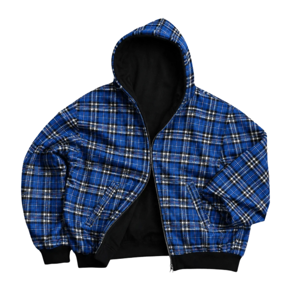 Zip Hoodie FLIPSIDE wendbar Karo Kapuzenjacke Oversize Unisex, Passform im Produktfoto